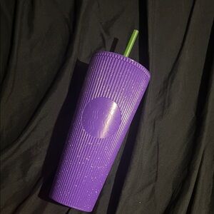 Purple Textured Tumbler with Green Straw